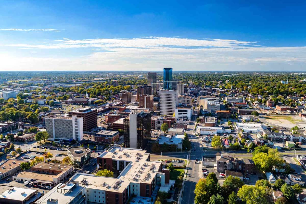 Aerial view of the downtown Lexington, Kentucky skyline